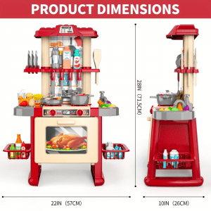 Little Chef’s Deluxe Red & Beige Play Kitchen Set – Interactive Running Water Sink, Realistic Oven & 30+ Accessories for Boys & Girls Ages 3-7