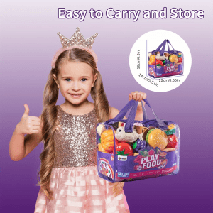 Ultimate 78-Piece Kids Play Food & Kitchen Accessories Set – Realistic Fruits, Vegetables, Dinnerware & Storage Bag – Educational Toddler Gift for Boys & Girls Ages 3+