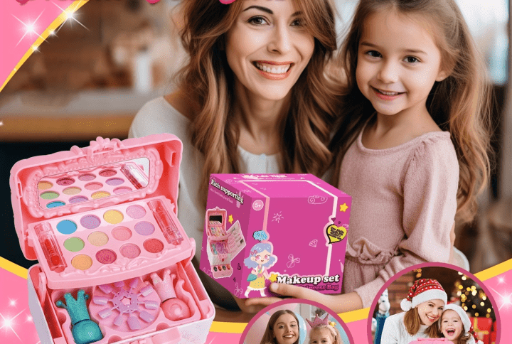 Washable Makeup Kit for Girls with Pink Case