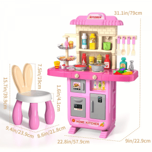Premium Interactive Kids Play Kitchen Set with Rabbit Chair – Real Steam, Lights & 70+ Accessories