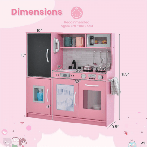 Grand Royal Pink Wooden Play Kitchen – Deluxe Blush Edition with Working Ice Maker, Blackboard, Microwave & 3-Piece Stainless Cookware – The Ultimate Dream Gift for Girls