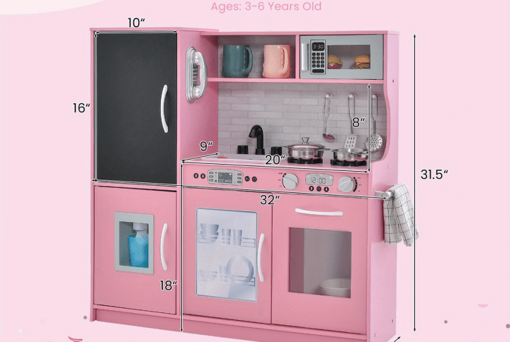 Grand Royal Pink Wooden Play Kitchen – Deluxe Blush Edition with Working Ice Maker, Blackboard, Microwave & 3-Piece Stainless Cookware – The Ultimate Dream Gift for Girls