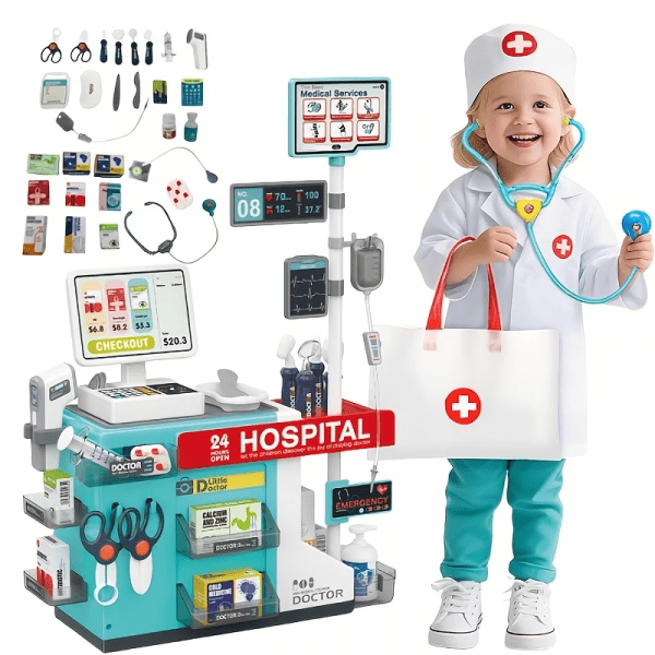 Kids Medical Station with 2-in-1 Doctor & Cashier Set | Crown Toys