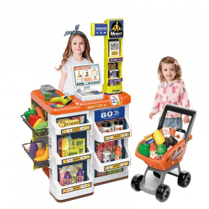 Supermarket Play Set with Shopping Cart & Toy Coffee Shop