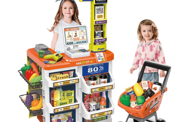 Supermarket Play Set with Shopping Cart & Toy Coffee Shop
