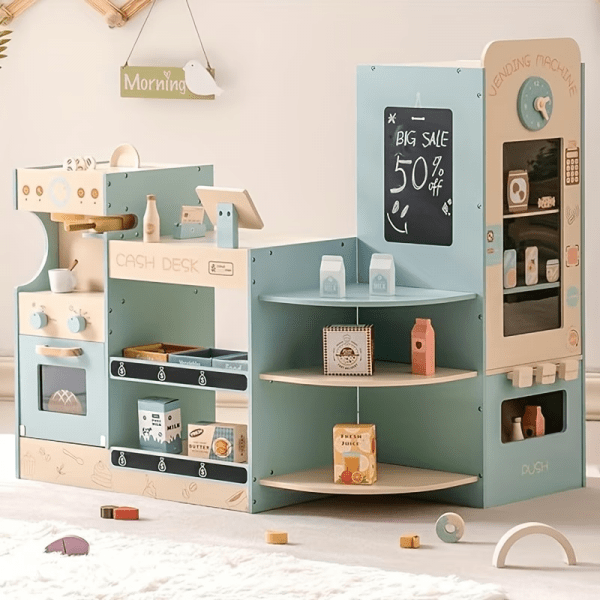 Wooden Grocery Store & Toy Coffee Shop