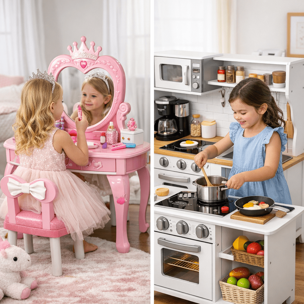 3-in-1 Princess Vanity Desk vs. Deluxe Play Kitchen Set: Which Is the Perfect Gift for Girls in 2026? - article illustra