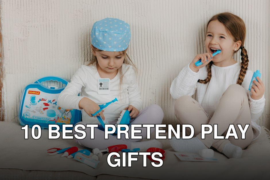 Two young girls having fun playing dentist with a toy kit indoors, enjoying imaginative play.