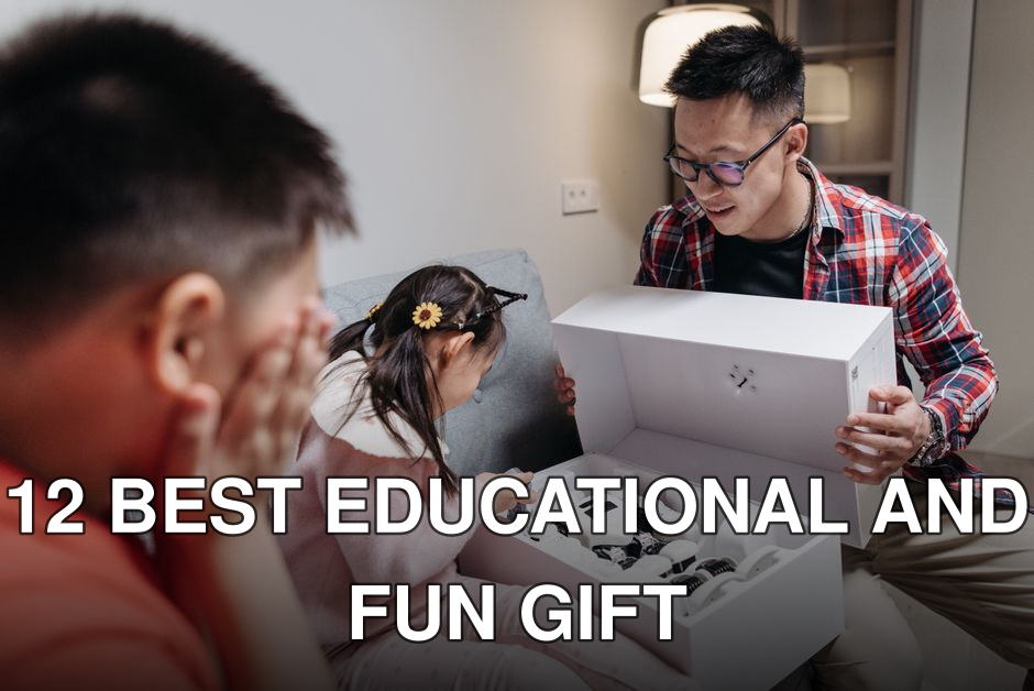 A father and his children excitedly unbox a high-tech robot toy at home.