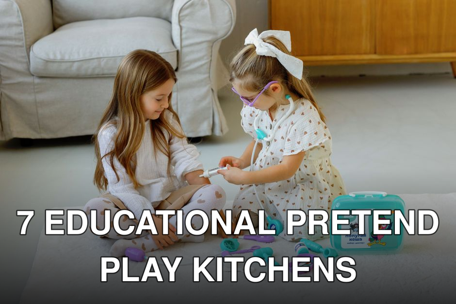 Two young girls engaged in a doctor role-play game indoors with toy medical kit.