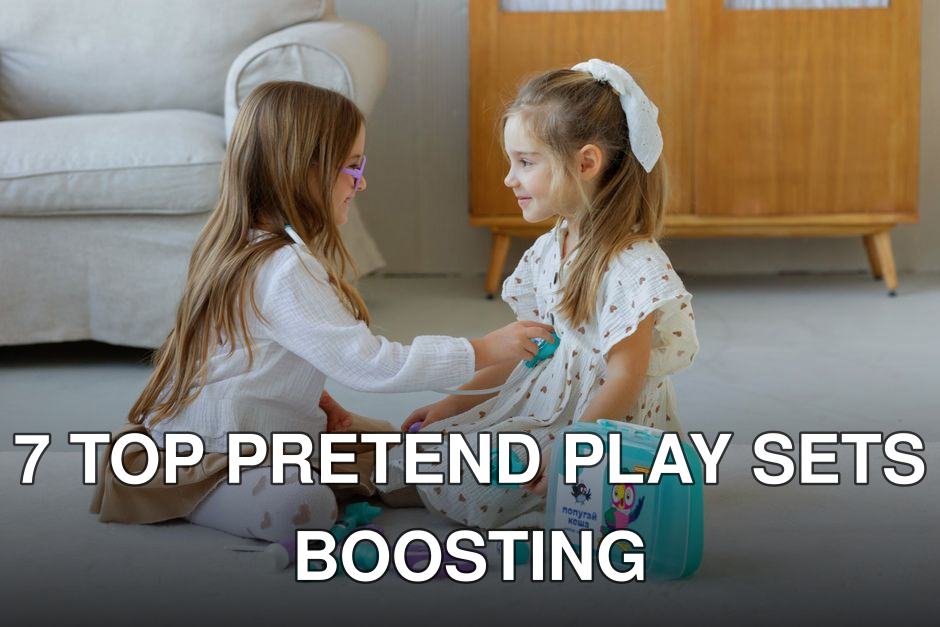 Two young girls role-playing as doctors with toys on a cozy living room floor, enjoying pretend play.