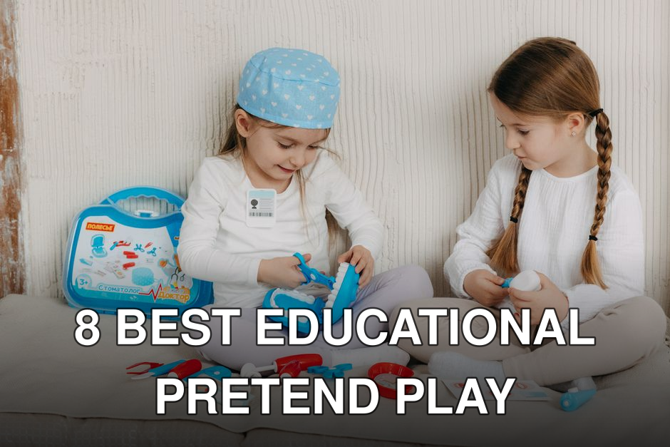 Two girls playing dentist with a toy kit indoors, showing creativity and fun.