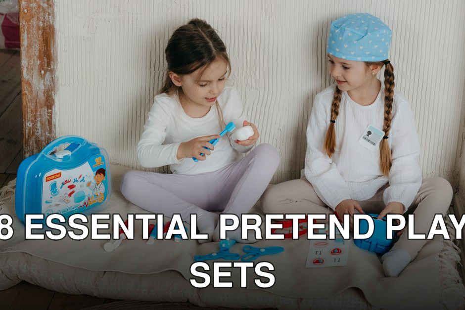 Two young girls playing doctor with a toy medical kit indoors, fostering creativity and imagination.