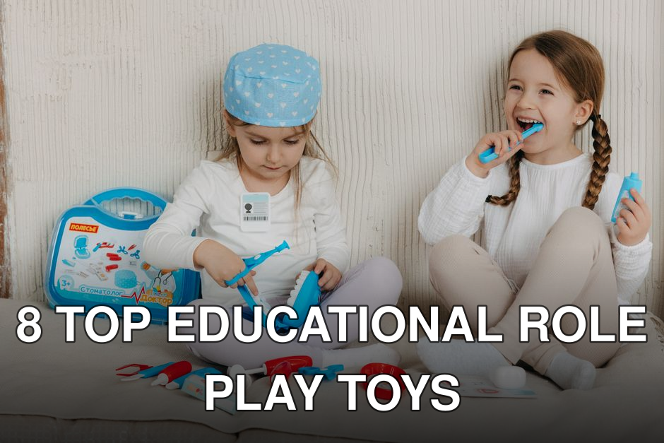 Two young girls having fun playing dentist with a toy kit indoors, enjoying imaginative play.