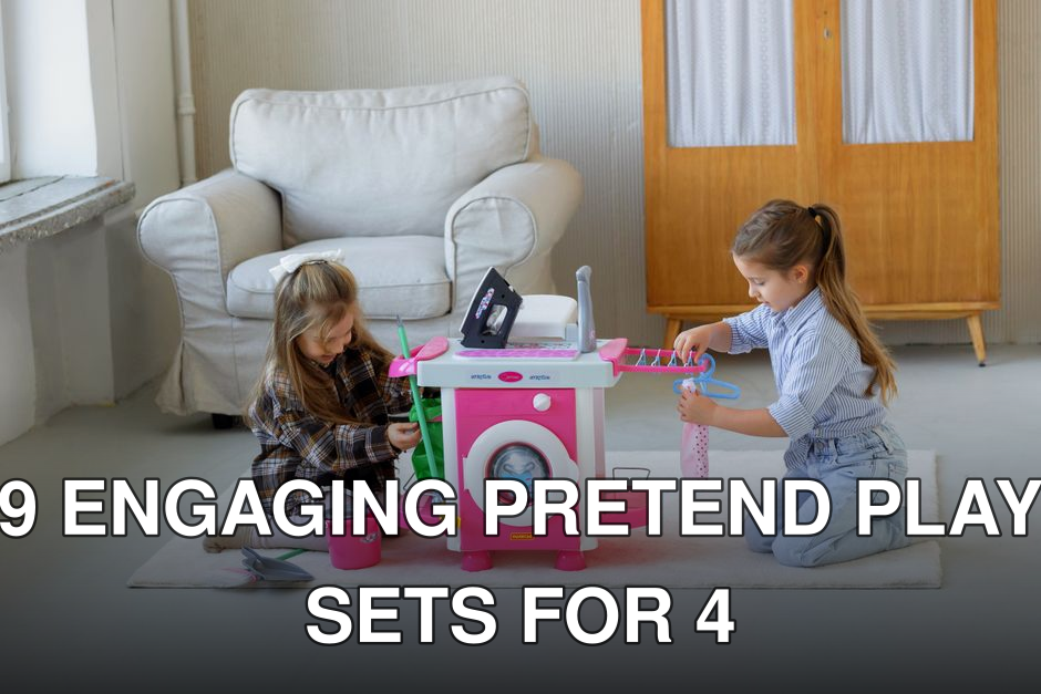 Two girls engage in imaginative play with a toy washing machine set in a cozy indoor setting.