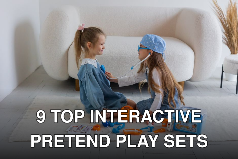 Two young girls role-playing as doctor and patient using a toy medical kit in a cozy room.