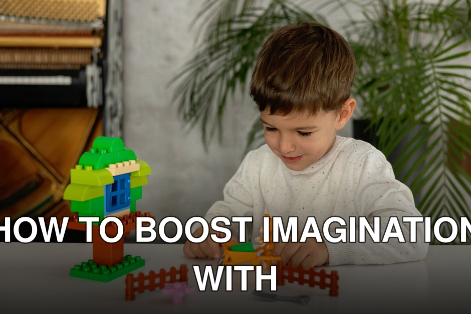 Young boy engaging with toy building blocks on a table. Indoor playtime captured creatively.