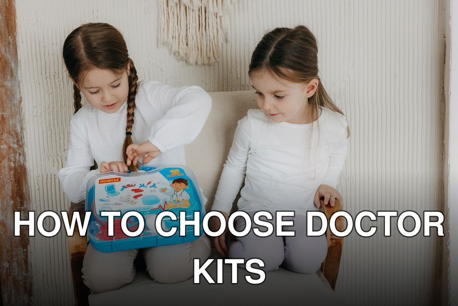 Two young girls play with a toy doctor kit indoors, showcasing curiosity and fun.