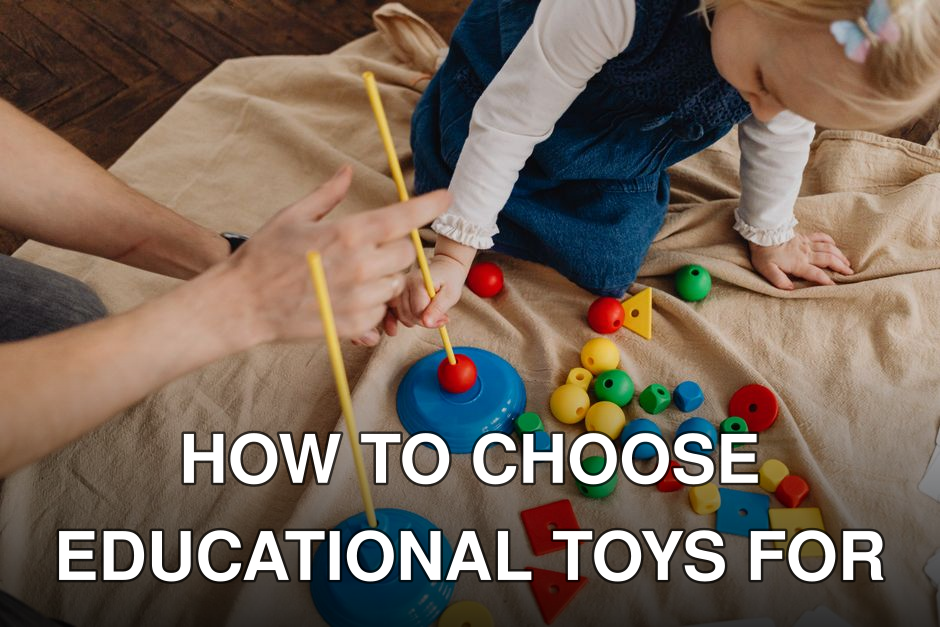 A child playing with educational toys, learning shapes and colors with a supervising adult.