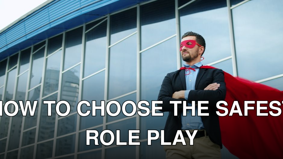 Businessman wearing a red cape and mask, standing confidently outside a modern building.