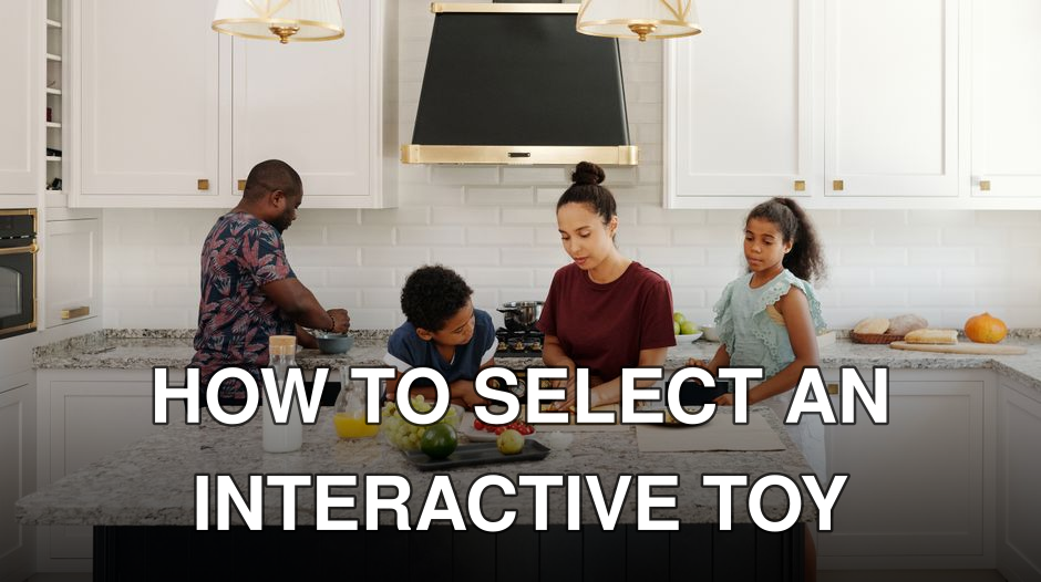 Family of four cooking together in a bright kitchen, chopping fruits and enjoying time together.