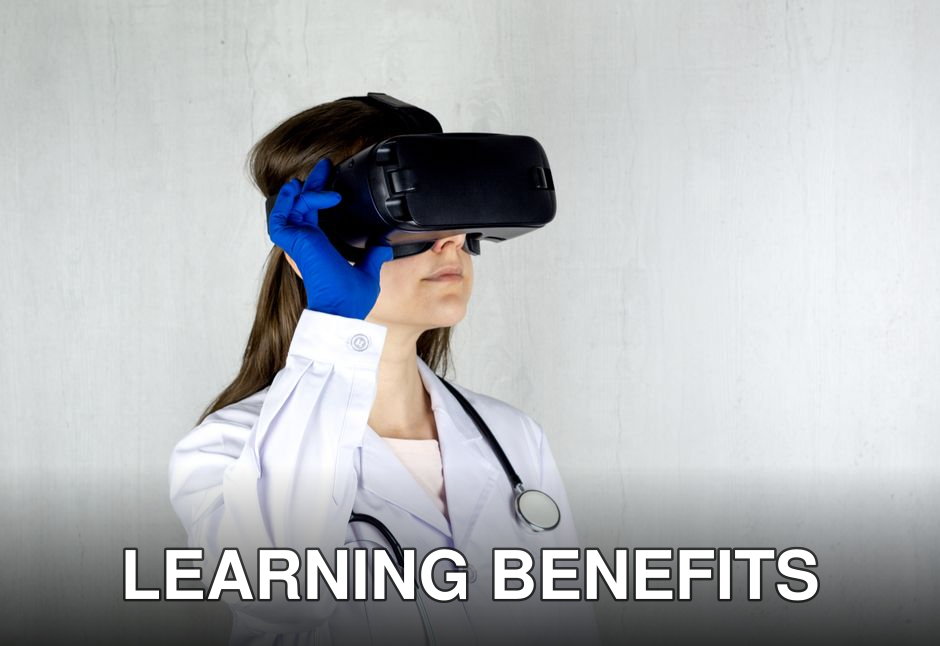 Doctor in a lab coat exploring virtual reality technology with goggles.