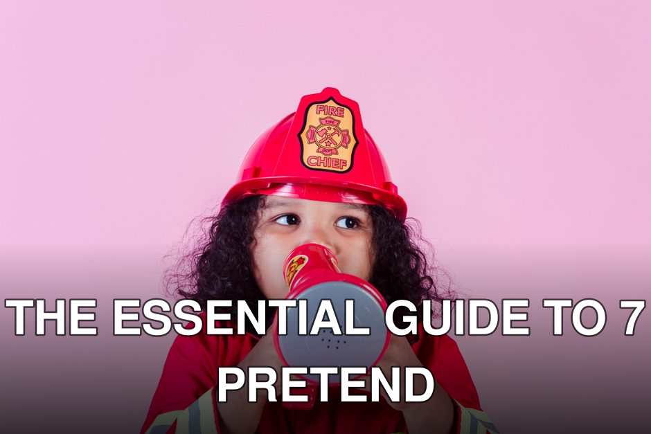 Cute little African American girl wearing bright firefighter costume and helmet and talking in toy loudspeaker while playing in light studio and looking away