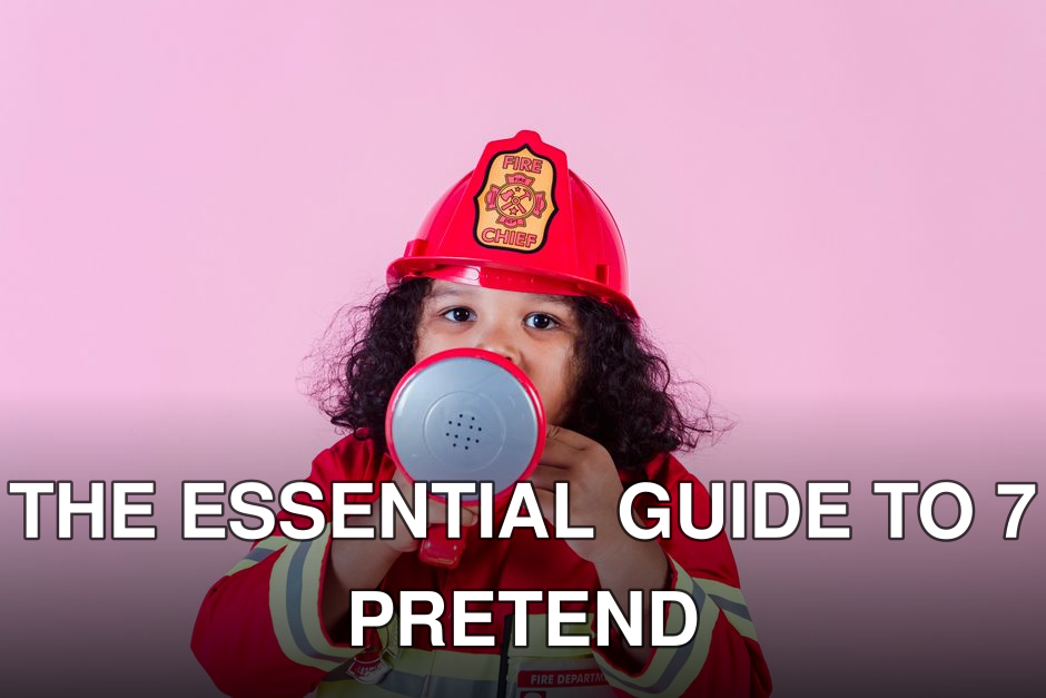 Content little African American girl wearing firefighter uniform and helmet and talking in toy megaphone against pink wall in studio