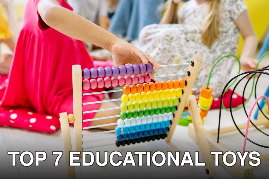 Children actively learning with a colorful abacus in a preschool setting, enhancing educational fun.
