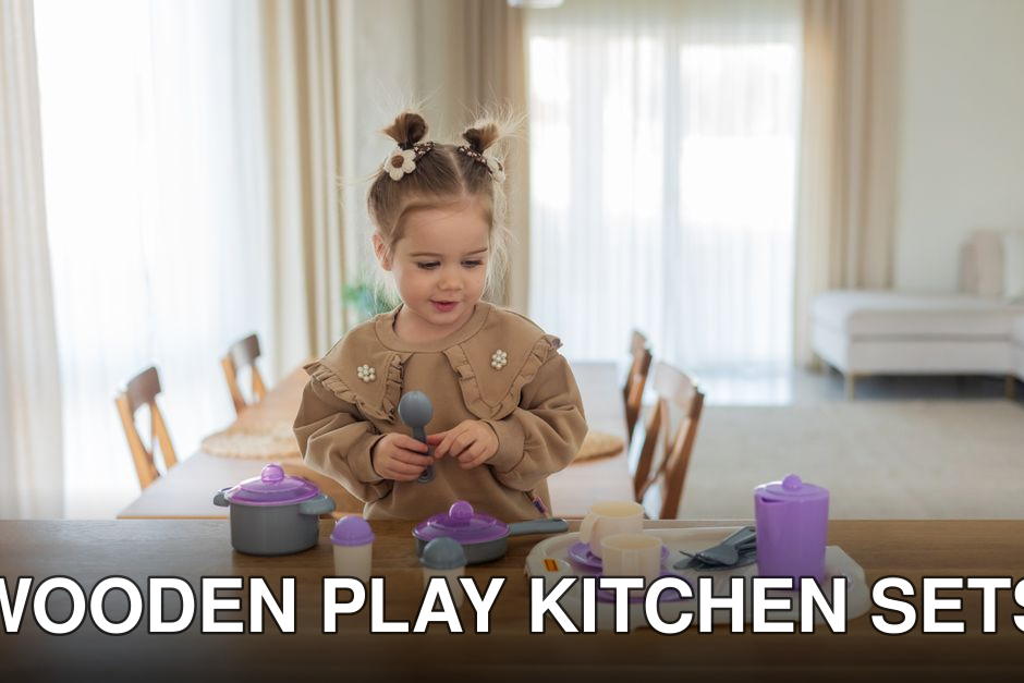 Little girl enjoying imaginative play with toy kitchen set in a cozy, well-lit room.