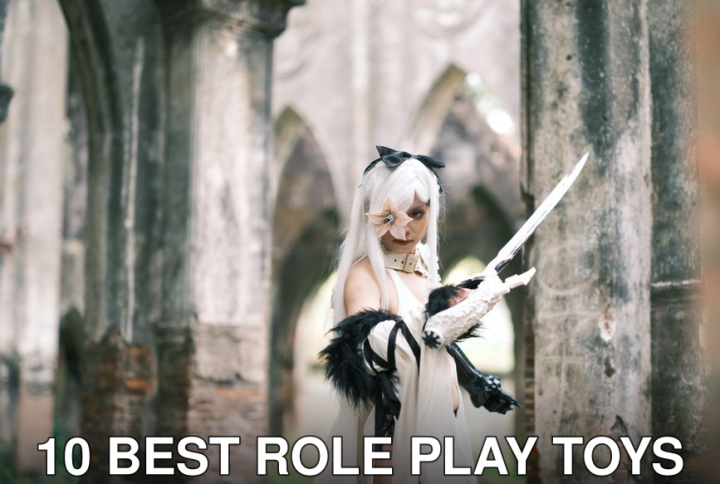 A captivating cosplay character in a historic ruin, showcasing dramatic costume details.